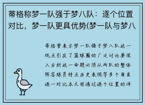 蒂格称梦一队强于梦八队：逐个位置对比，梦一队更具优势(梦一队与梦八队谁更厉害)